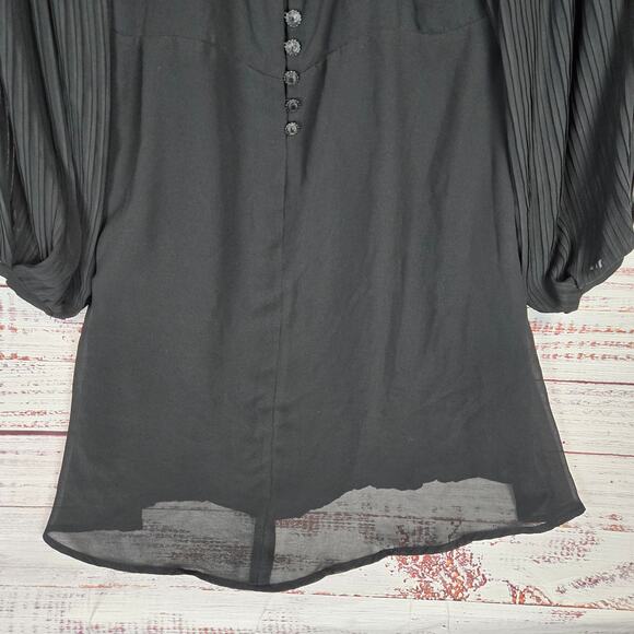 UO Y2K Whimsigoth Chiffon Black Babydoll Dress Sz 12 Flowy Pleated Puff Sleeves - Picture 7 of 16